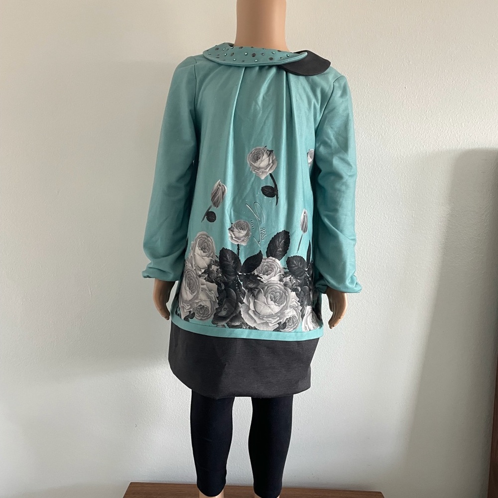 Miss Genny Girls Rose Tunic\Dress In Apple Green/Black Size 6 NWT.